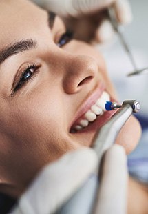 Woman smiling in the dental chair