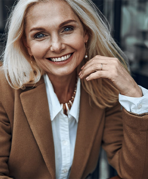 Woman smiling with veneers in Columbus