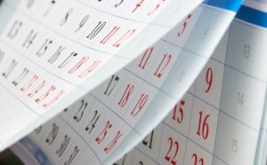 Side-view of calendar pages